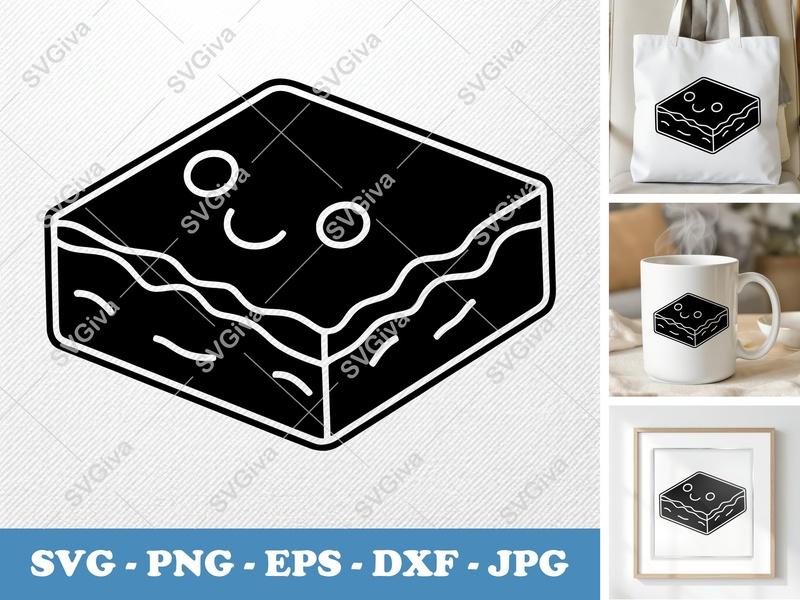 Brownie with Smiling Face SVG | Food Cut File EPS PNG DXF Cricut Silhouette