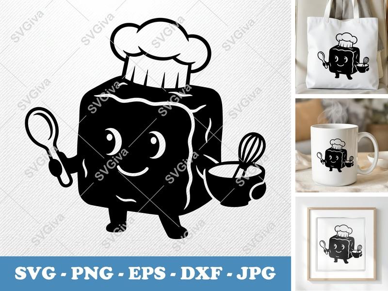 Brownie with Smiling Face SVG PNG DXF EPS | Chef Dessert Cut File Cricut Silhouette