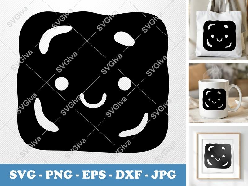 Brownie with Smiling Face SVG PNG DXF EPS | Kawaii Food Cut File Cricut Silhouette