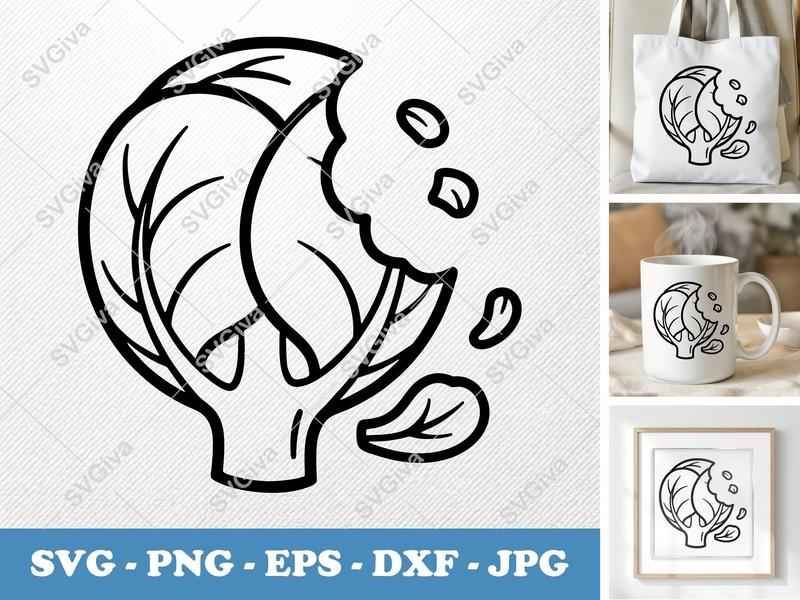Brussels Sprouts Partially Eaten SVG | Friendly Rounded Bean-Shaped Cut File | PNG DXF EPS for Cricut Silhouette