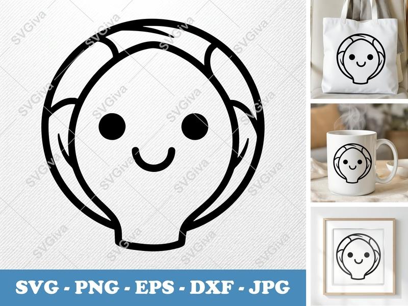 Brussels Sprouts SVG | Cute Kawaii Vegetable Line Art | PNG EPS DXF | Cricut Silhouette File, Food Clipart, Modern Design