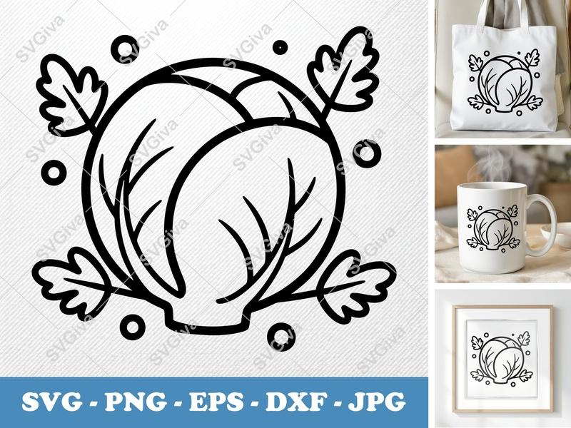 Brussels Sprouts SVG | Modern Clean Line Art Vegetable | PNG EPS DXF for Cricut Silhouette Food Lover
