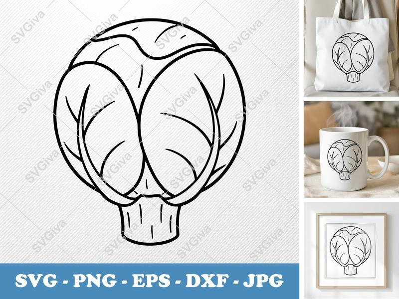 Brussels Sprouts SVG, Modern Vegetable Clipart, Food Outline, PNG, EPS, DXF for Cricut & Silhouette Cut Files