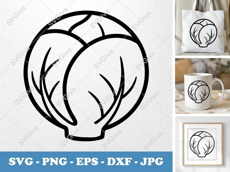 Brussels Sprouts SVG, Outline Clipart, Vegetable PNG EPS DXF, Modern Design Cut File for Cricut, Silhouette