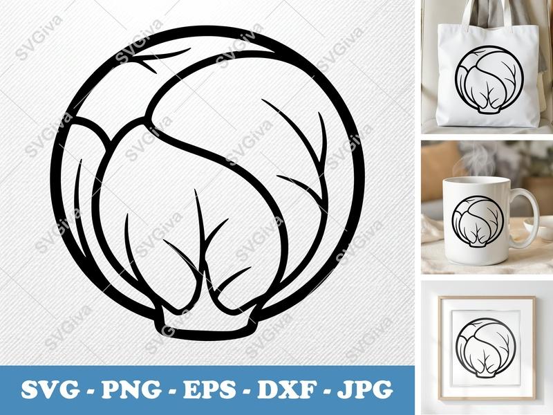 Brussels Sprouts SVG PNG DXF EPS | Puffy Inflated Design | Cricut Silhouette Cut File | Pillow Soft Veggie Vector