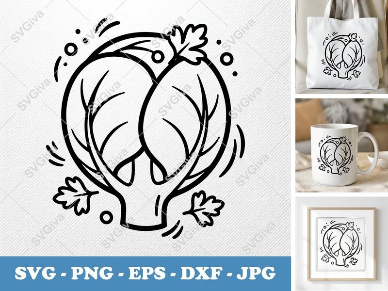Brussels Sprouts SVG with Garnish | Friendly Organic Rounded Vector | PNG DXF EPS for Cricut & Silhouette