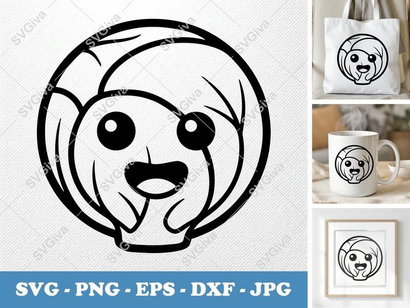 Brussels Sprouts with Smiling Face SVG | Puffy Cartoon Design | PNG DXF EPS | Cricut Silhouette File