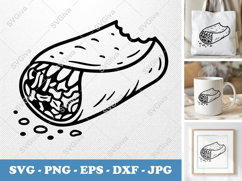Burrito Partially Eaten SVG | Bold Minimalist Cut File | PNG DXF EPS | Cricut Silhouette Food Vector