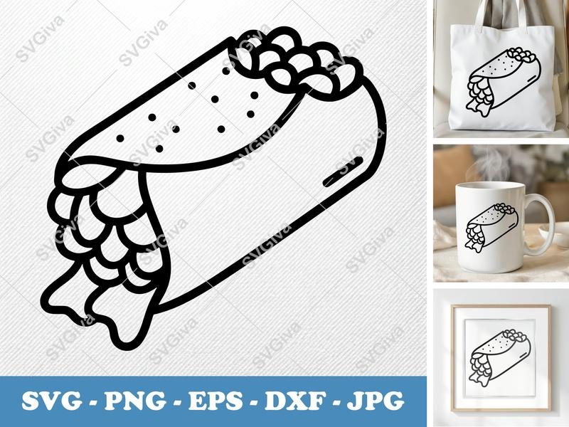 Burrito Partially Eaten SVG | Double-Outline Minimalist | PNG DXF EPS | Cricut Silhouette File