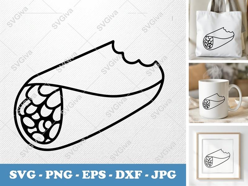 Burrito Partially Eaten SVG - Friendly Rounded Bean-Shaped Cut File for Cricut, Silhouette | PNG DXF EPS Vector