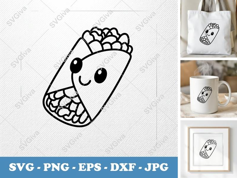 Burrito SVG | Cute Kawaii Food Outline | Modern Clean Design | PNG EPS DXF | Cricut Silhouette File