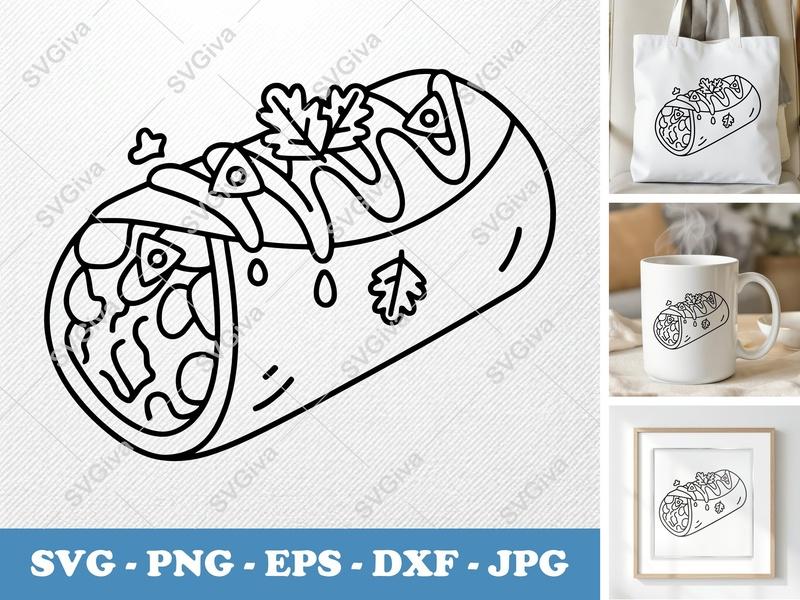 Burrito SVG | Modern Clean Design, Food Outline, Mexican Meal | PNG EPS DXF | Cricut Silhouette File