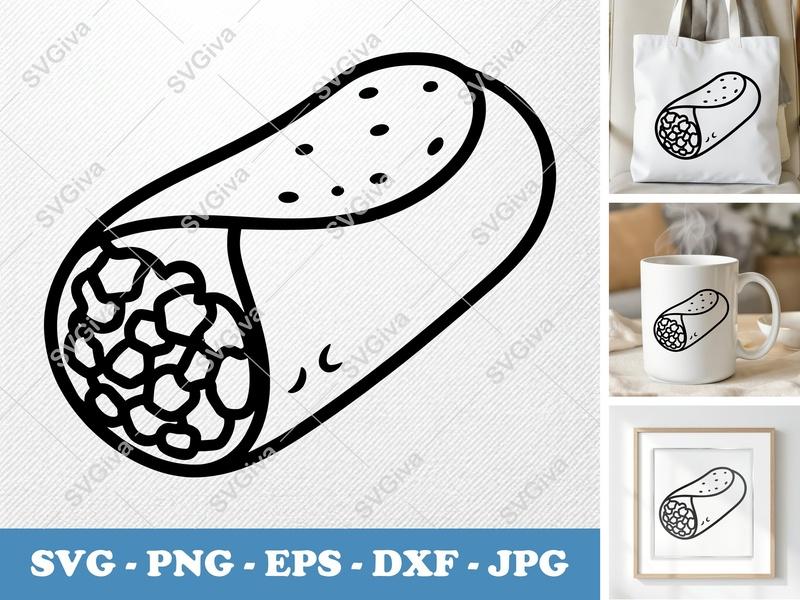 Burrito SVG | Modern Clean Line Art Burrito | Food Icon PNG EPS DXF | Cricut Silhouette File | Mexican Food Clipart