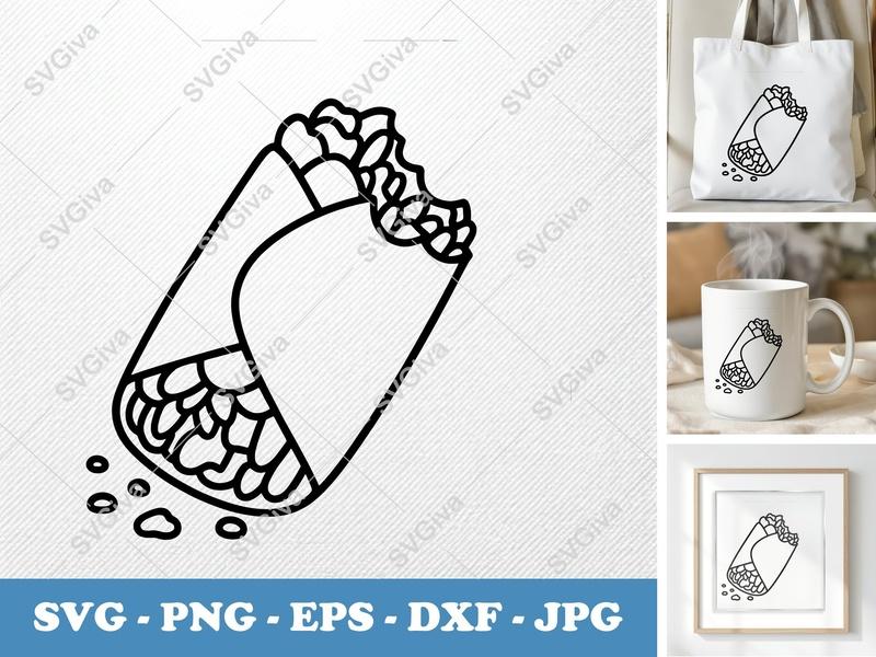 Burrito SVG | Modern Clean Line Art, Mexican Food Clipart | PNG EPS DXF | Cricut Silhouette File