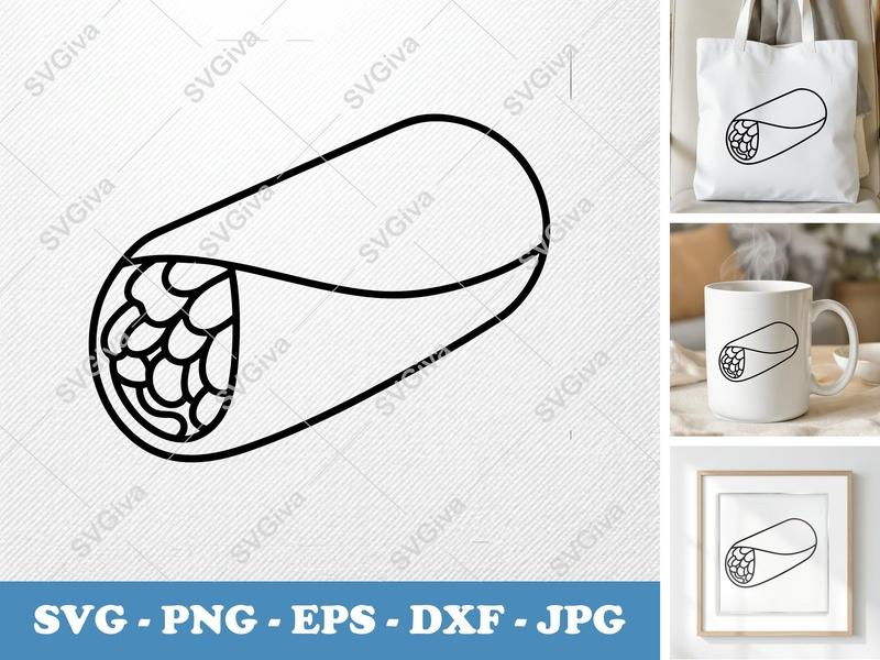 Burrito SVG | Modern Line Art Burrito Outline | Food Clipart PNG EPS DXF for Cricut & Silhouette