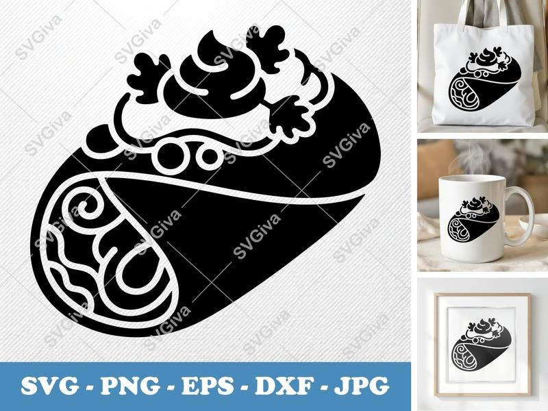 Burrito SVG with Garnish | Puffy Inflated Food Art | PNG DXF EPS | Cricut Silhouette File