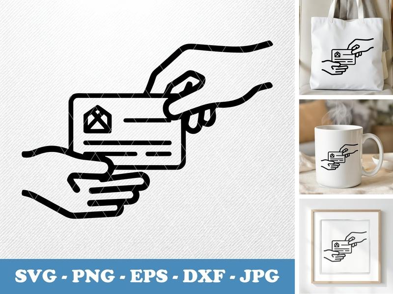 Business Card in active use SVG | Handing Over Icon, Double Outline, Basic Shapes | PNG EPS DXF for Cricut Silhouette