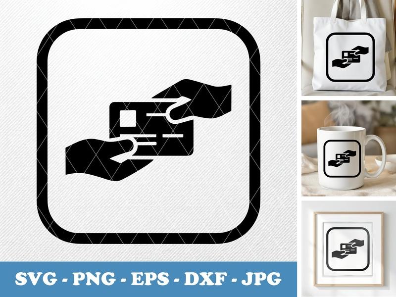 Business Card in active use SVG | Minimalist Business Icon, Hand Exchange, PNG, EPS, DXF for Cricut, Silhouette