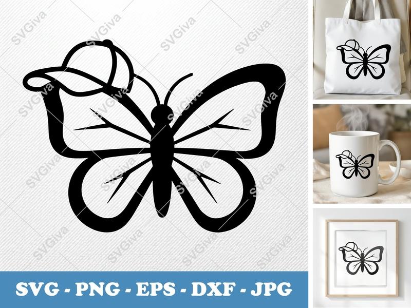 Butterfly in a Cap SVG | Minimalist Bold Contour | PNG DXF EPS | Cricut Silhouette Cut File