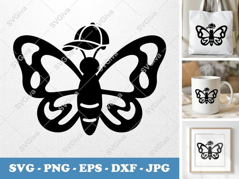 Butterfly in a Cap SVG | Puffy Pillow Soft Shapes | PNG DXF EPS | Cricut Silhouette Cut File