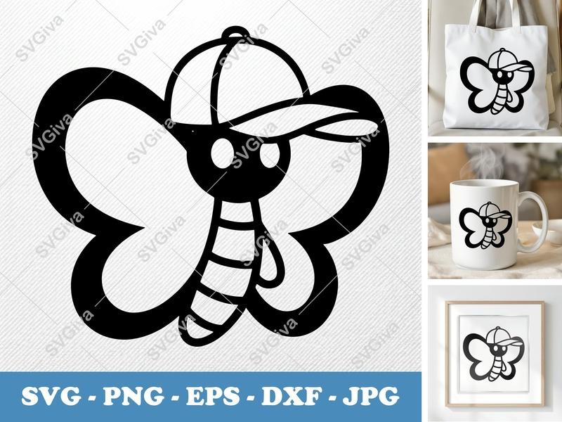 Butterfly in a Cap SVG | Puffy Soft Forms | PNG DXF EPS | Cricut Silhouette File