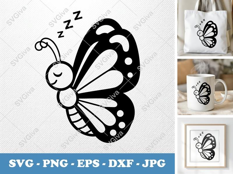 Butterfly Sleeping SVG, Friendly Bean-Shaped Rounded Body Cut File | PNG DXF EPS | Cricut Silhouette Design