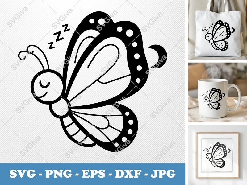 Butterfly Sleeping SVG | Friendly Rounded Bean-Shaped Cut File for Cricut & Silhouette | PNG DXF EPS