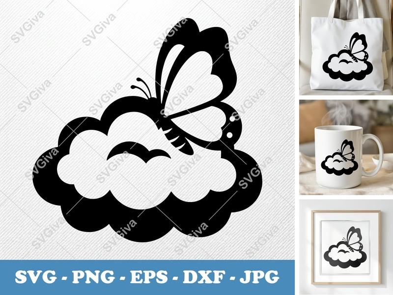 Butterfly SVG | Cloud Cut File | Modern Insect PNG EPS DXF for Cricut & Silhouette | Nature Clipart Vector