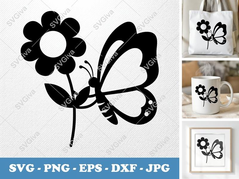 Butterfly SVG, Flower Cut File, Simple Nature Design, PNG EPS DXF | Cricut & Silhouette Compatible Craft File