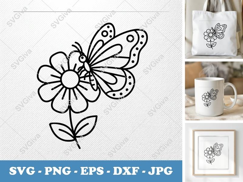 Butterfly SVG | Flower Outline Cut File | Modern Clean Design | PNG EPS DXF | Cricut Silhouette Ready
