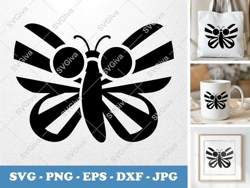 Butterfly SVG | Modern Clean Line Cut File | Wings Antenna | PNG EPS DXF for Cricut Silhouette Design