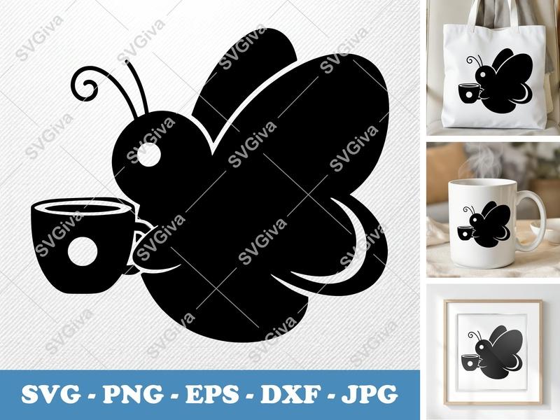 Butterfly with Coffee Cup SVG | Puffy Pillow Soft Shapes | PNG DXF EPS | Cricut Silhouette Cut File