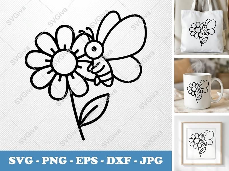 Butterfly with Flower SVG | Friendly Bean-Shaped Rounded Body | PNG DXF EPS | Cricut Silhouette Cut File
