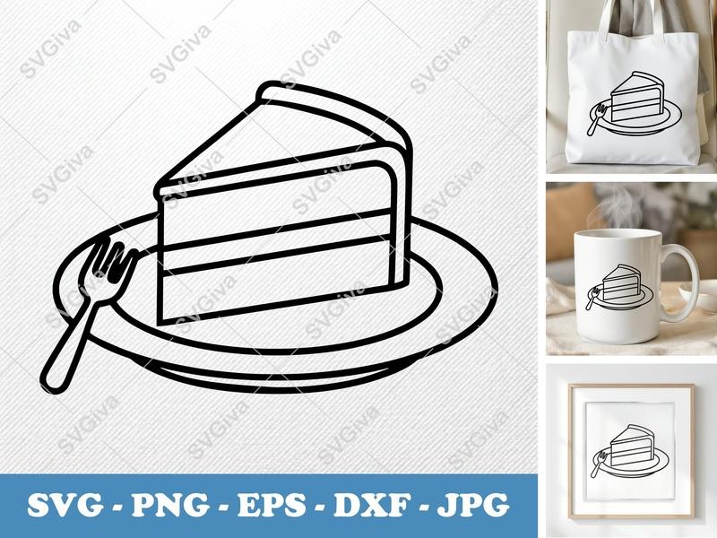 Cake Slice on a Plate SVG | Friendly Bean-Shaped Rounded Body Design | PNG DXF EPS | Cricut Silhouette File