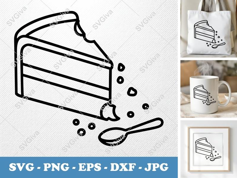 Cake Slice Partially Eaten SVG | Rounded Body, Bean-Shaped Forms | PNG DXF EPS | Cricut Silhouette