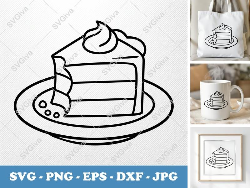 Cake Slice SVG, Dessert Vector, Modern Cake PNG EPS DXF | Cricut & Silhouette Cut File, Birthday Treat Clipart