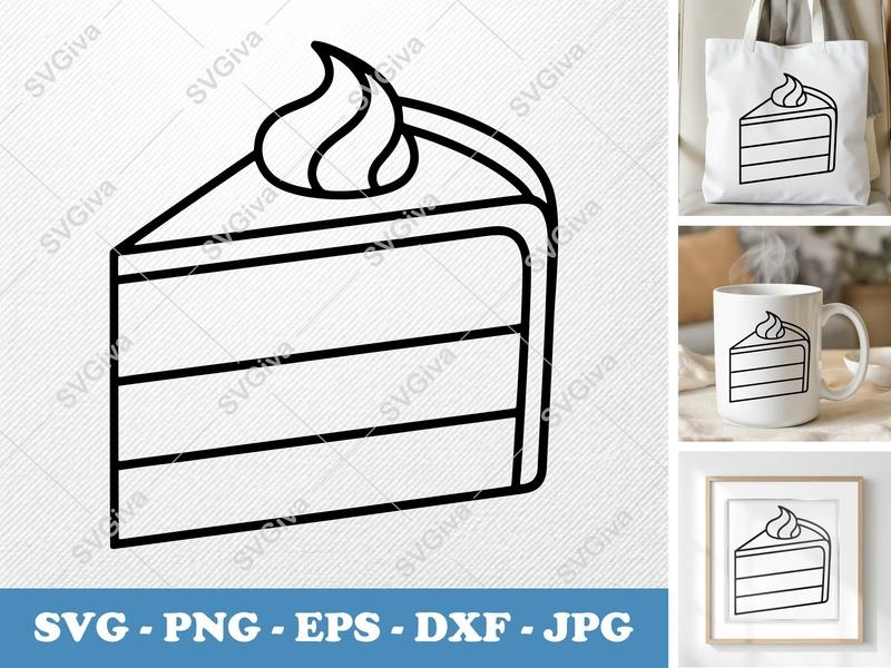 Cake Slice SVG | Minimalist Dessert Design | Bold Outline | PNG DXF EPS | Cricut Silhouette File