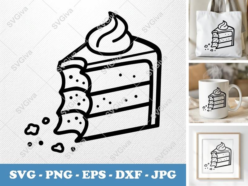 Cake Slice SVG | Modern Bitten Cake | Dessert Clipart PNG EPS DXF | Cricut Silhouette File | Bakery Food Vector