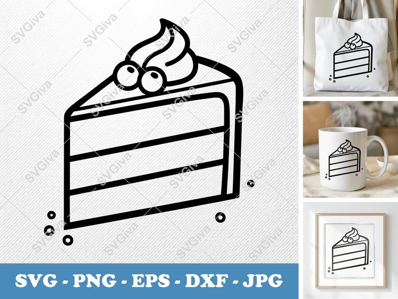 Cake Slice SVG | Modern Layered Cake with Topping | PNG EPS DXF | Cricut Silhouette Cut File | Dessert Clipart Vector
