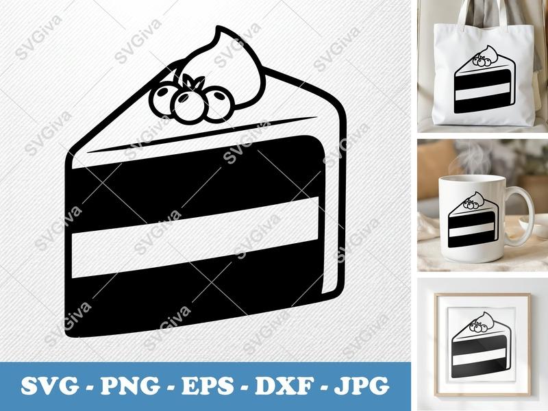 Cake Slice SVG, Puffy Pillow-Soft Cake Design | PNG, DXF, EPS | Cricut & Silhouette Food Cut File
