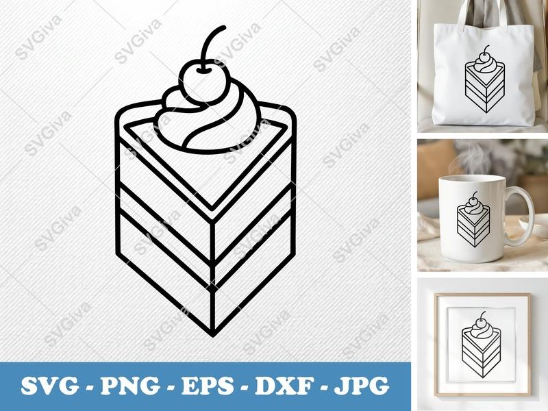 Cake Slice SVG | Rounded Bean-Shaped Design | Dessert Cut File for Cricut, Silhouette | PNG DXF EPS