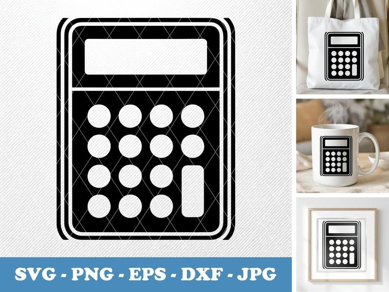 Calculator classic svg icon | Black Solid Fill, White Contour Line | SVG PNG EPS DXF Files for Cricut Silhouette
