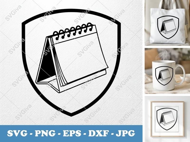Calendar SVG, Modern Desktop Planner Cut File, Spiral Bound Icon PNG EPS DXF for Cricut & Silhouette