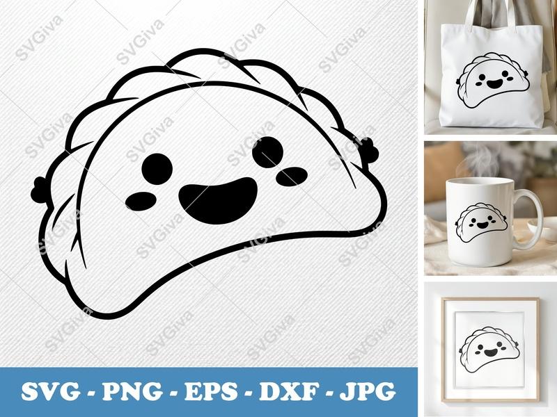 Calzone Kawaii SVG | Cute Food Outline PNG EPS DXF for Cricut & Silhouette | Happy Calzone Line Art Cut File