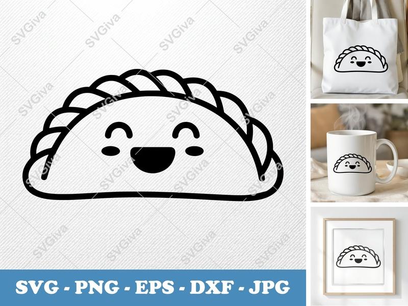 Calzone Kawaii SVG | Cute Food PNG EPS DXF | Cricut Silhouette File | Smiling Dumpling Clipart