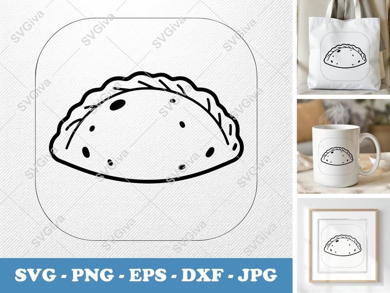 Calzone SVG Cut File | Modern Food Outline | PNG EPS DXF for Cricut & Silhouette | Kitchen Decor, Restaurant Art