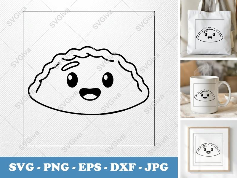 Calzone SVG Kawaii Food Cut File | Happy Face Outline PNG EPS DXF for Cricut & Silhouette | Cute Pizza Pocket Design