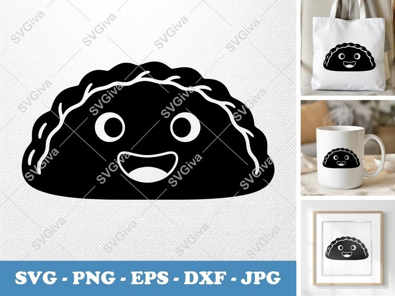 Calzone SVG, Kawaii Food Cut File, Happy Face PNG, EPS, DXF for Cricut & Silhouette, Modern Italian Food Clipart