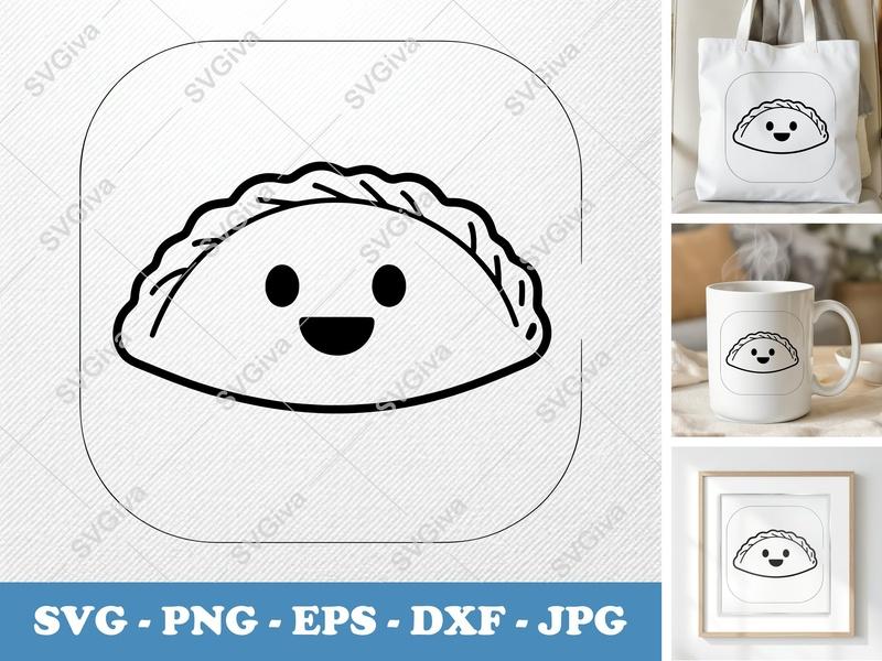 Calzone SVG Kawaii Smile, Happy Food Cut File | PNG, EPS, DXF for Cricut & Silhouette | Cute Italian Pizza Pocket Vector