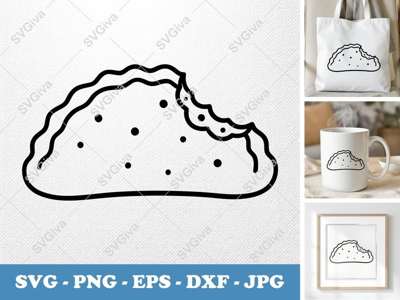 Calzone SVG | Modern Clean Design, Bitten Calzone Outline | PNG EPS DXF for Cricut, Silhouette, Food Clip Art